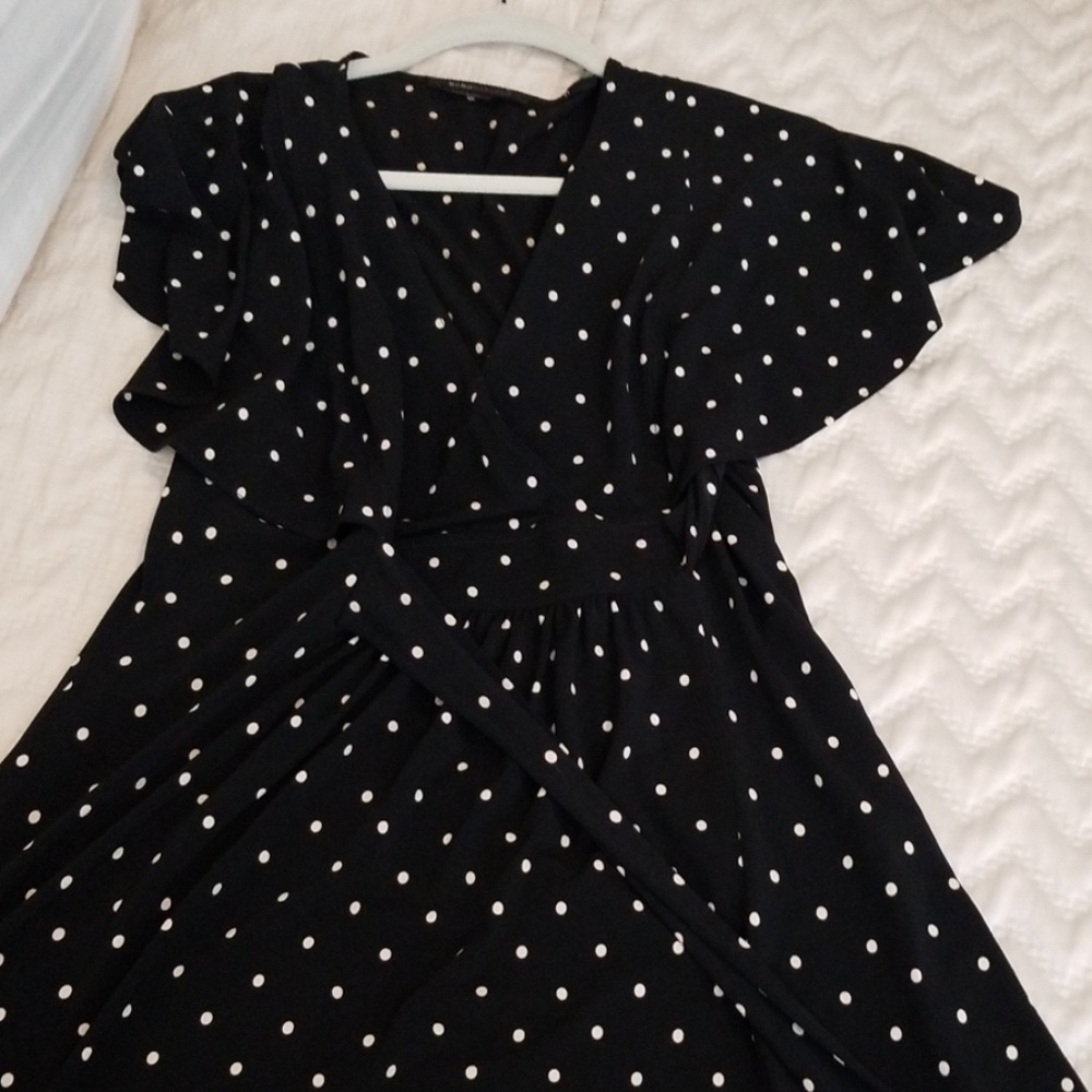 BCBG Maxazaria  black-and-white polkadot dress